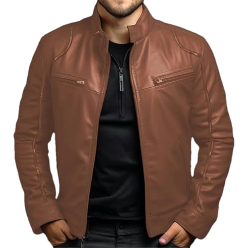 GaoLeAve Frühling Sommer Herrenbekleidung Lederjacke Herren Stehkragen Punk Ledermantel Herren Frühling und Herbst Lederjacke C-8826 L von GaoLeAve