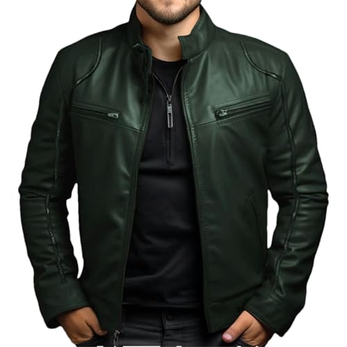 GaoLeAve Frühling Sommer Herrenbekleidung Lederjacke Herren Stehkragen Punk Ledermantel Herren Frühling und Herbst Lederjacke Dark EN8 XL von GaoLeAve