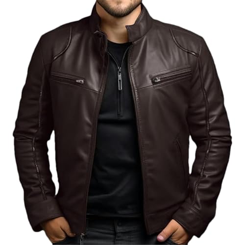 GaoLeAve Frühling Sommer Herrenbekleidung Lederjacke Herren Stehkragen Punk Ledermantel Herren Frühling und Herbst Lederjacke RB-8868 S von GaoLeAve