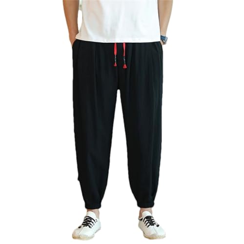 GaoLeAve Herren Jogginghose Streetwear Lose Lässige Baumwolle Leinenhose Mann Haremshose Herren Jogginghose BK001 Color1 M von GaoLeAve