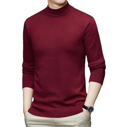 GaoLeAve Herren-Pullover mit Stehkragen und Langen Ärmeln einfarbig weich warm und bequem Red M von GaoLeAve