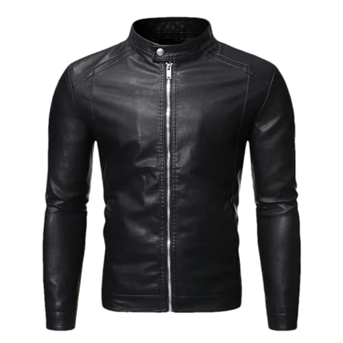 GaoLeAve Herren-Stehkragen-Lederjacke, Herbst, schlanker Radanzug, Winter, verdickte PU-Lederkleidung für Herren black XL von GaoLeAve