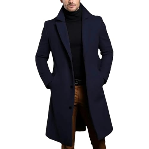 GaoLeAve Herren Woll-Reverstaschen Winter Mittellanger Windjacke-Outwear-formeller Mantel Dark Blue L von GaoLeAve