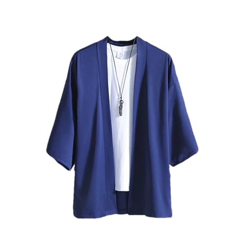GaoLeAve Japanische Kimono-Strickjacke, traditionelle japanische Samurai-Kleidung, Streetwear, Yukata, lockere, dünne Oberbekleidung für Herren Blue S von GaoLeAve
