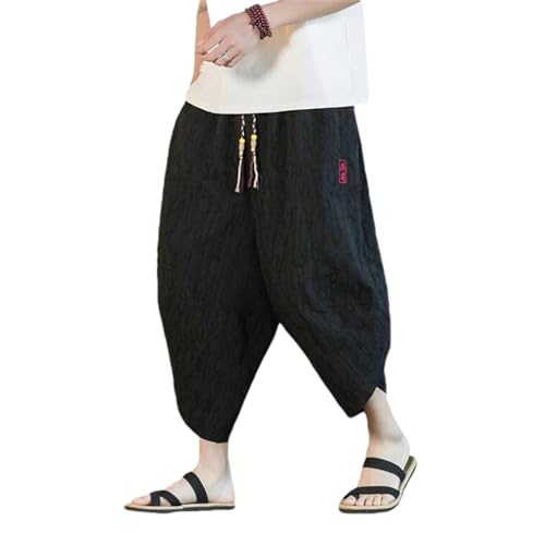GaoLeAve Traditionelle japanische Kimono-Shorts für Herren asiatische Stoffhose japanische Samurai lässige lockere Herren-Leinenhose mit weitem Bein BK001 XXL von GaoLeAve