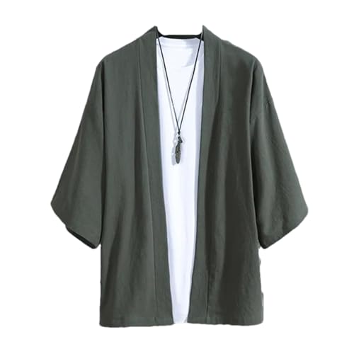 Herren Strickjacke Japanischer Kimono Herren Samurai Kostüm Kleidung Kimono Jacke Herren Kimono Shirt Yukata Haori Lässiger Mantel EN8 XXL von GaoLeAve