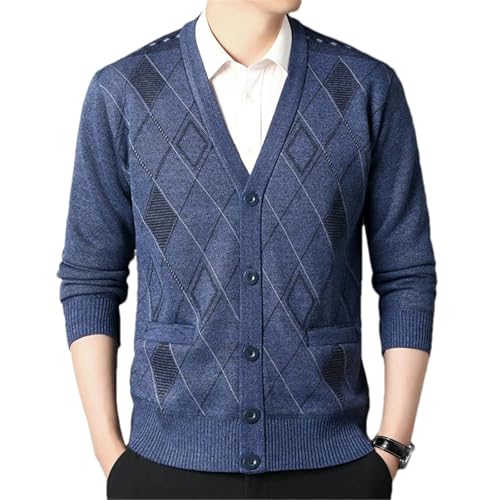Männer Casual Strickjacke V-Ausschnitt Pullover Männer der Herbst Winter Kleidung Taste Stricken Strickjacken Herren Stricken Pullover 8975 Blue Grey9 L von GaoLeAve