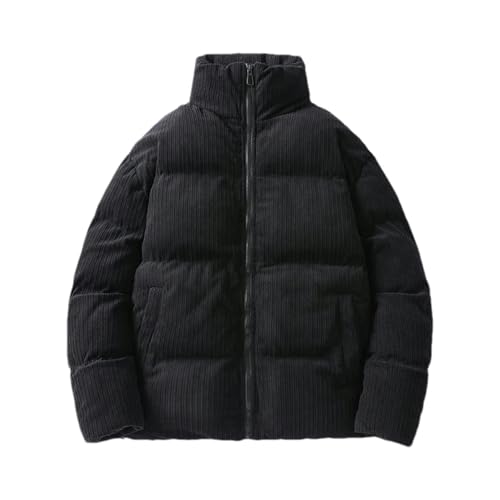 Männer Winter Jacke Cord Baumwolle Gepolsterte Warme Parkas Herbst Puffer Mantel Männlichen Vintage Mann Stehen Kragen Windjacke black L von GaoLeAve