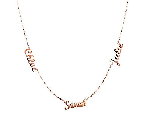 Gaosh Namenskette 925 Sterling Silber - Personalisiert mit Ihrem eigenen 3 Namen mit Herzform beliebiger Name für Damen Geburtstag Valentinstag Jahrestag Vatertag Damen Schmuck (Rose Gold) von Gaosh