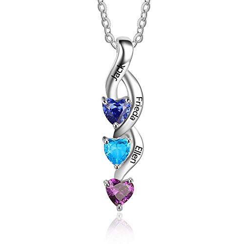 Gaosh 925 Sterling Silber Damen Halskette Personalisierte Namenskette mit Herz Birthstone Anhänger für Mama, Oma personalisiertes Geschenk (A-Silber) von Gaosh