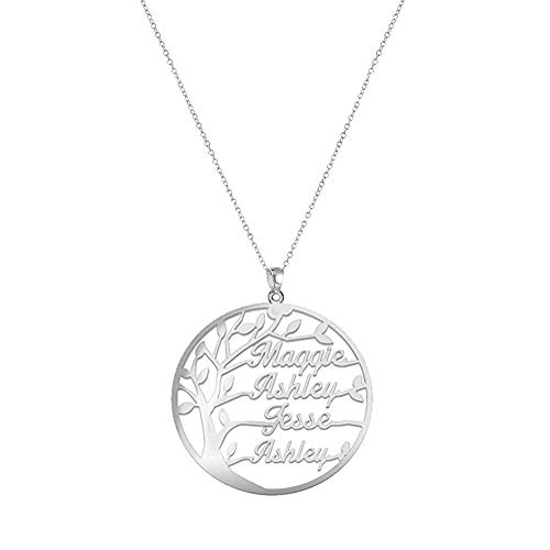 Gaosh Namenskette 925 Sterling Silber - Personalisiert mit Ihrem eigenen 4 Namen mit Baum des Lebens beliebiger Name für Damen Geburtstag Valentines Day Jahrestag Damen Schmuck (Silver) von Gaosh