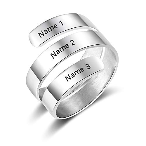 Gaosh Personalisierte Gravur Twist Ring 3 Namen offen einstellbar Namen BFF personalisierte Mutter Ring Geschenk fur Geburtstag Valentine Jahrestag Silver Ring Damen (Silver) von Gaosh