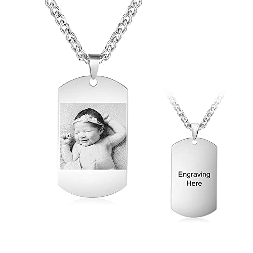 Gaosh Personalisierte gravierte Männer Tag Foto Foto Halskette Edelstahl Customized Bild Anhänger Schmuck Geschenk Männer Familie Vater Vater Ehemann Beste Freunde Bruder Onkel Geschenk für den Vatert von jewelora