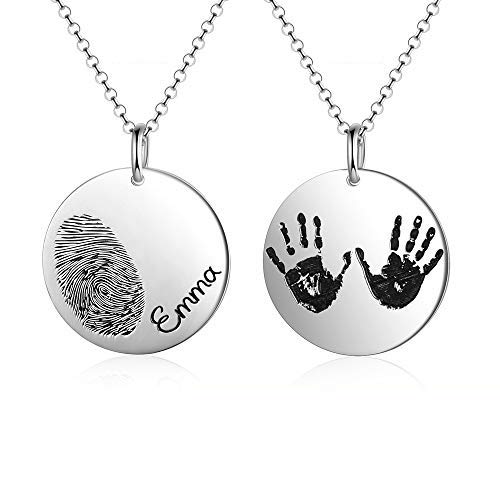 Gaosh Tatsächliche Fingerabdruck ovale Halskette - tatsächliche Handschrift Halskette - Memorial Schmuck - Unterschrift Schmuck - Personalisierter Name Halskette - neue Mutter Geschenk (Silver) von Gaosh
