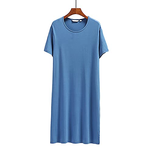 Männer Nachthemd Kurzarm Schlafanzug Rundhals Nachtwäsche Weich Locker Nachthemden Schlafanzug Loungewear (Color : Blue, Size : 3XL) von GaoYunQin