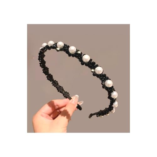 Gaodercha 1Pc Hochzeit Braut Perle Strass Stirnband Handgemachte Kristall Perle Stirnband Kopfschmuck Schwarz Perlen Strass Stirnbands Dekorative Kopfbedeckung Haarschmuck für Frauen von Gaodercha