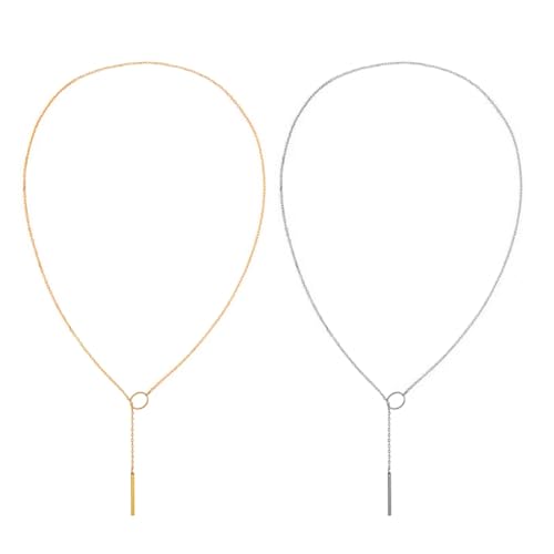 Gaodercha 2pcs Lariat Halskette für Frauen Lariat Y-förmige Halskette vergoldet zierliche Drop Bar Anhänger Halskettes Metall Ring Bar Halskettes für Frauen Trendy Mode Glaube Schmuck Geschenk von Gaodercha