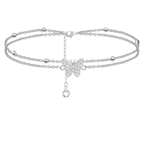 Gaodercha 1pc Schmetterling Fußkettchen für Frauen Elegante Doppelschicht Schmetterling Fußkettche Schmetterlings geschichtet Fußkettchen Kette für Einfacher Schmuck Geburtstag Geschenke von Gaodercha