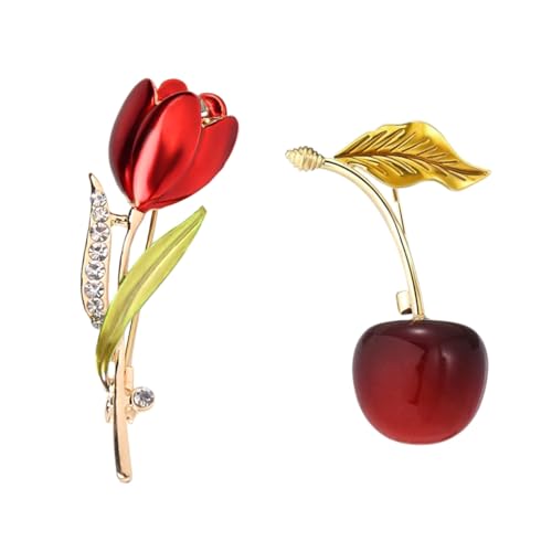 Gaodercha 2 Stile Rote Brosche Pin Strass Rote Tulpen Brosche Pin Kreative Kirsche Broschen Zinklegierung Broschen für Frauen Kleidung Dekoration Nette Brosches Pins von Gaodercha