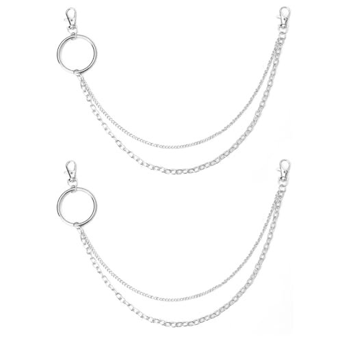 Gaodercha 2pcs 2-Layer Hip Hop Punk Kette Hosen Kette Silber Metall 49cm Punk Zubehör für Jeans Hosen Wallet Gürtel Streetwear Retro Hangle Ketten Hip Hop Schmuck Punk Stil von Gaodercha