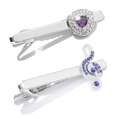 Gaodercha 2pcs Elegante Herren Bar Clips Silber Krawatte Clip Manschettenknöpfe Set Strass Musik Hinweis Runde Kristall Manschettenknöpfe Krawatte Clip für Hochzeiten Formale Veranstaltungen von Gaodercha