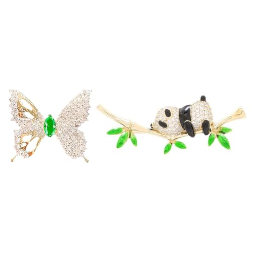 Gaodercha 2pcs Strass Grün Brosche Stifte Panda Strass Brosche Nette Stras Schmetterling Brosches Kristall Mode Cartoon Tier Lapel Stifte Zubehör für Damen Mädchen Anzug Kleid von Gaodercha
