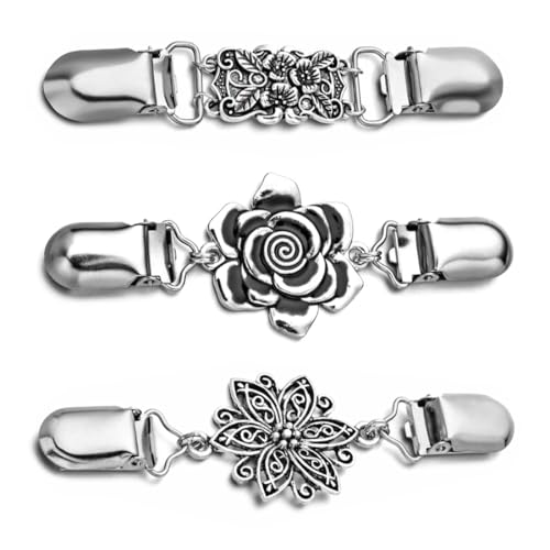Gaodercha 3pcs Frauen Pullover Clips 3 Stile Vintage Zurück Cinch Cinch Clips Silber Pullover Kleid Clips Elegante Cardigan Clip Set Stricken Metall Schal Clips für Kleidung Tensioner Dekorationen von Gaodercha