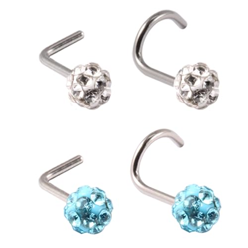 Gaodercha 4 Stück Edelstahl Nase Studs Ringe Weiß und blau Multi Kristall Kugel Nase Ring bunte Diamant L Schraube geformte Nase Stud für Frauen Männer Nase Piercing Schmuck Geschenke von Gaodercha