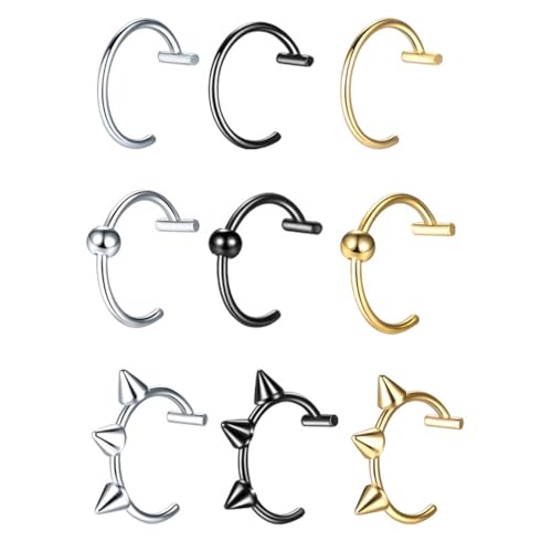 Gaodercha 9pcs Septum Ring Edelstahl Clip Auf Gefälschte Lippe Nase Septum Bauchringe Lippe Piercing Lächeln Piercing Faux Helix Ohrring Edelstahl Nicht Piercings Schmuck für Frauen Männer von Gaodercha