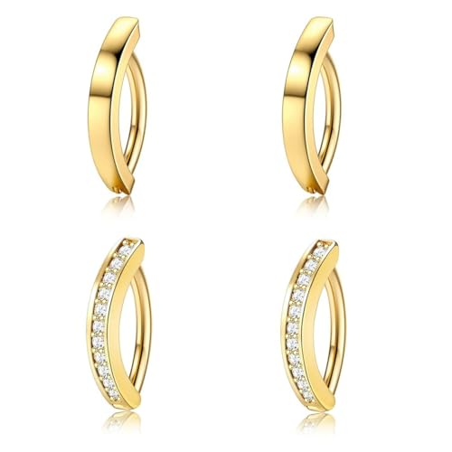 Gaodercha Clicker Piercing Bauch Knopf Gold Bauch Ring Set 4 Stück glatte Oberfläche mit CZ Kupfer Körper Schmuck Navel Piercing Zubehör gebogenen Navel Barbell Körper Schmuck von Gaodercha