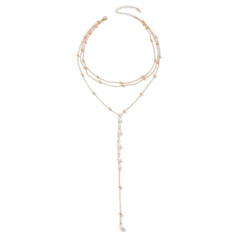 Gaodercha Lange Gold Schichten Halskette für Frauen Dainty Lange Halskette Y-förmige Trendy Schichten Perlen Kette Drop Halsketten Lange Halsketten für Frauen Mädchen Party Valentinstag Muttertag von Gaodercha