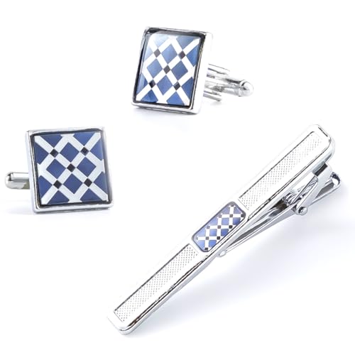Gaodercha Manschettenknöpfe und Krawatte Clips Set 3 Stück Silber Krawatte Pins Hals Krawatte Clip für Männer Business Shirts Krawatte Clip Krawatte Bar Clips für Bräutigam Geburtstag Geschenk von Gaodercha