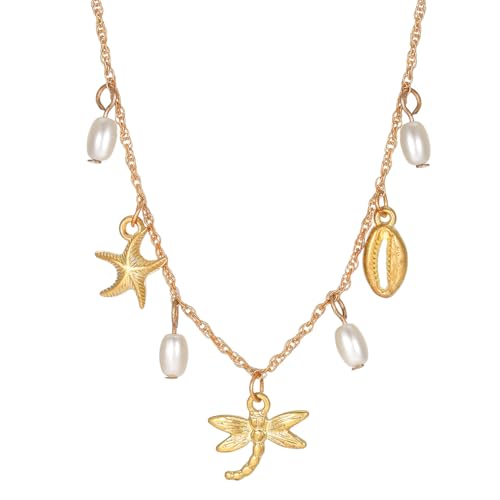 Gaodercha Ocean Theme Charm Halskette Goldkette mit Libellenanhängern Charmante Halskette für Frauen 45 cm Legierung Material Modeschmuck für den Alltag Gaodercha Ocean Theme Charm Halskette Goldkette mit Libellenanhängern Charmante Halskette für Frauen 45 cm Legierung Material Modeschmuck für den Alltag von Gaodercha