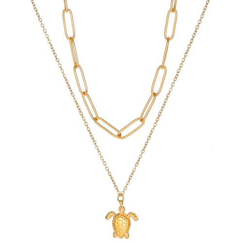 Gaodercha Ocean Theme Charm Halskette Goldkette mit Schildkrötenanhängern Charmante Halskette für Frauen 45 cm verstellbare Länge Modischer Meeresschildkröten-Schmuck für Frauen Tägliche Strandoutfits von Gaodercha