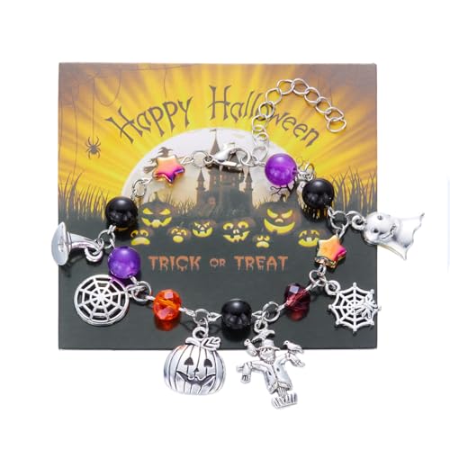 Gaodercha Punk Halloween Armbänder Kürbis Spider Hat Ghost Anhänger Armband Legierung verstellbar Halloween Schmuck für Männer Frauen Spooky Halloweenn Zubehör von Gaodercha