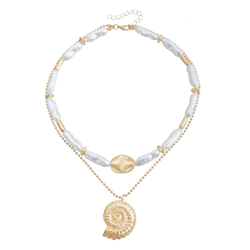 Gaodercha Unregelmäßige Perlen Choker Halskette Boho Perlen Halsketten Gold Conch Anhänger Halskettens Unregelmäßige Pearl Conch Splitz Halskettes Conchs Halsketten Sommer Strand Accessoires für Damen von Gaodercha