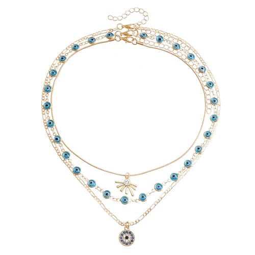 Gaodercha Vintage Schichten Kristall Teufel Auge Anhänger Halskette Blaue Böse Auge Scheibe Anhänger Multi-Schicht Halskette Legierung Schmuck für Frauen Mode Zubehör tägliche Bekleidung von Gaodercha