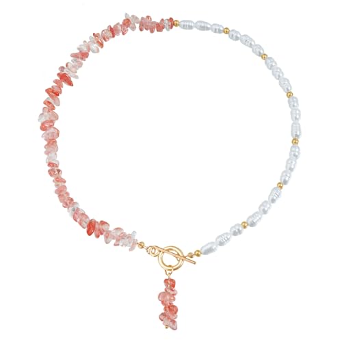 Gaodercha Vintage Unregelmäßige Perle Halskette Vielseitige natürliche Unregelmäßige Rubber Stein Perle Splice Kette Halskette Gold T Bar Choker Halskette Schmuck für Frauen und Mädchen von Gaodercha