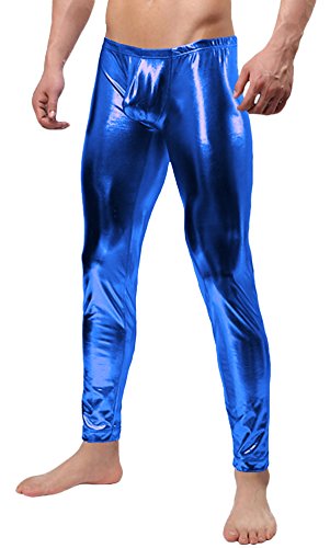 Gaoin Herren-Leggings, metallisch, glänzend, Disco-Leggings, Blau, X-Groß von Gaoin