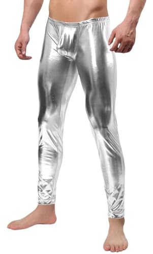 Gaoin Herren Metallic Shiny Wetlook Leggings Hose, silber, XXL Gaoin Herren Metallic Shiny Wetlook Leggings Hose, silber, XXL von Gaoin
