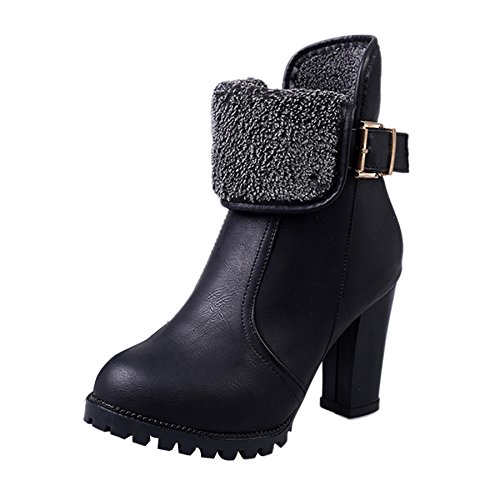 Gaorui Damen Frau Ankel Boots High Heeled Stiefelette Leder Stiefel Fleece Futter Schwarz Braun Herbst Winterstiefel von Gaorui