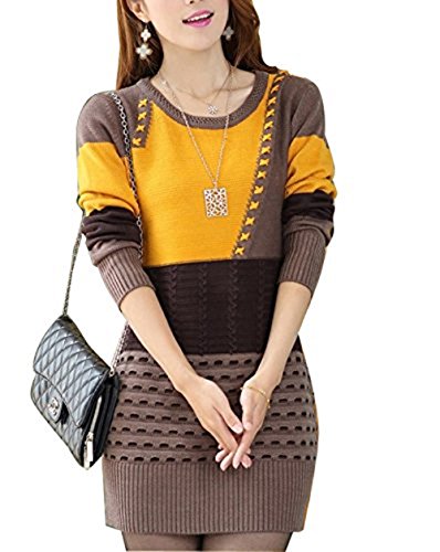 Gaorui Damen-Strickpullover, Strickkleid, für den Winter, mit langen ärmel Gr. 36, khaki von Gaorui