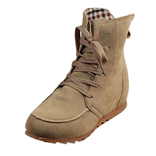 Gaorui Damen Winter Herbst Kurzschaft Schnürstiefeletten Flache Ankle Boots Textilfutter Schwary Grau Beige Kunstleder von Gaorui