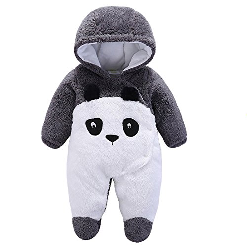 Gaorui Neugeborenes Unisex Baby Plüsch Kapuzen Strampler Tier Kostüm Winter Overall All in One Schneeanzug Cartoon Onesie Verdicken Outfits Anzug, panda, 0-3 Months von Gaorui