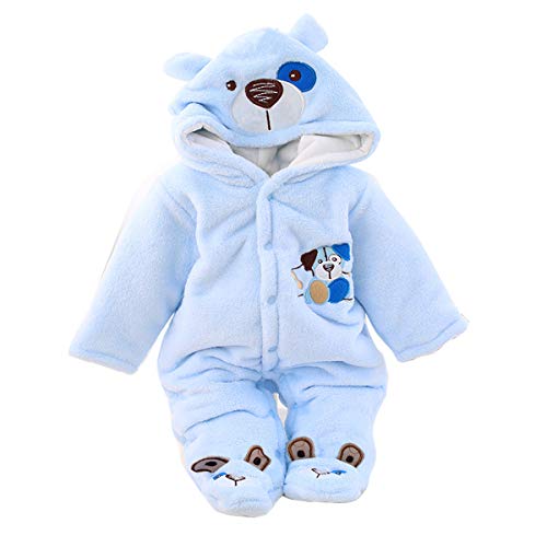 Gaorui Neugeborenes Unisex Baby Winter Overall mit Kapuze Strampler Fleece Onesie All in One Schneeanzug Outfits (reines blau, 0-3 Monate) von Gaorui