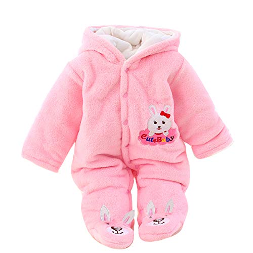 Gaorui Neugeborenes Unisex Baby Winter Overall mit Kapuze Strampler Fleece Onesie All in One Schneeanzug Outfits (reines rosa, 6-9 Monate) von Gaorui