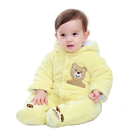 Neugeborenes Unisex Baby Winter Overall mit Kapuze Strampler Fleece Onesie All in One Schneeanzug Outfits (reines gelb, 3-6 Monate) von Gaorui