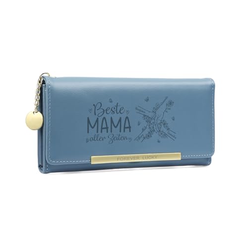 Gaosh Personalisierte Damen Geldbörse mit Name Pu Leder Frauen Geldbörse mit RFID Zip Münzfach Multi Card Slot Personalisiertes Geschenk (Blau-4 Name) von Gaosh