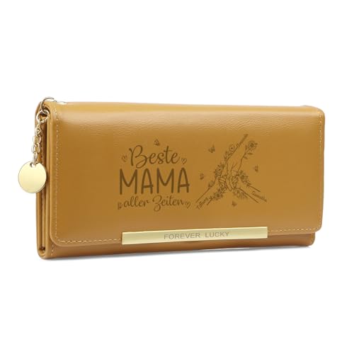 Gaosh Personalisierte Damen Geldbörse mit Name Pu Leder Frauen Geldbörse mit RFID Zip Münzfach Multi Card Slot Personalisiertes Geschenk (Gelb-3 Name) von Gaosh