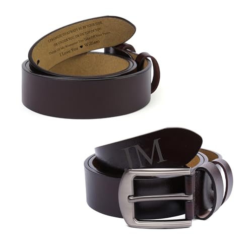 Gaosh Personalisierte Herrengürtel Gravierte Name Double Cowhide Braun Cowboy Gürtel 37mm Ledergürtel Herren Geschenk für Papa Opa Ehemann (Text-Braun) von Gaosh